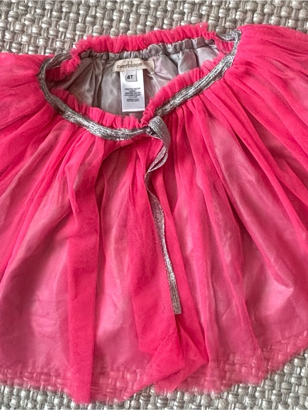 EverBloom Girls Hot Pink Tulle Skirt with Silver Waist Tie